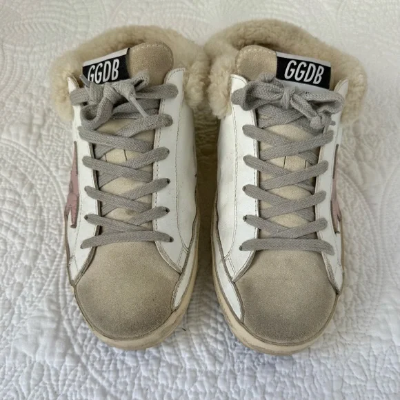 Golden Goose Super-Star Sabot Shearling Sneakers White Pink Star Women’s 7 - Picture 3 of 8